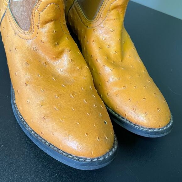 Acme Cowboy Boots Vintage Faux Ostrich Size 4.5 Orange Brown 90s Western Rodeo - Picture 3 of 9